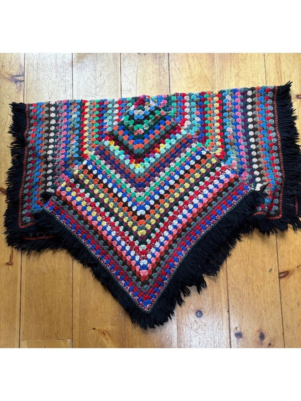 Vintage Handmade Crochet Granny Square Afghan Throw Rainbow Blanket Set of 2